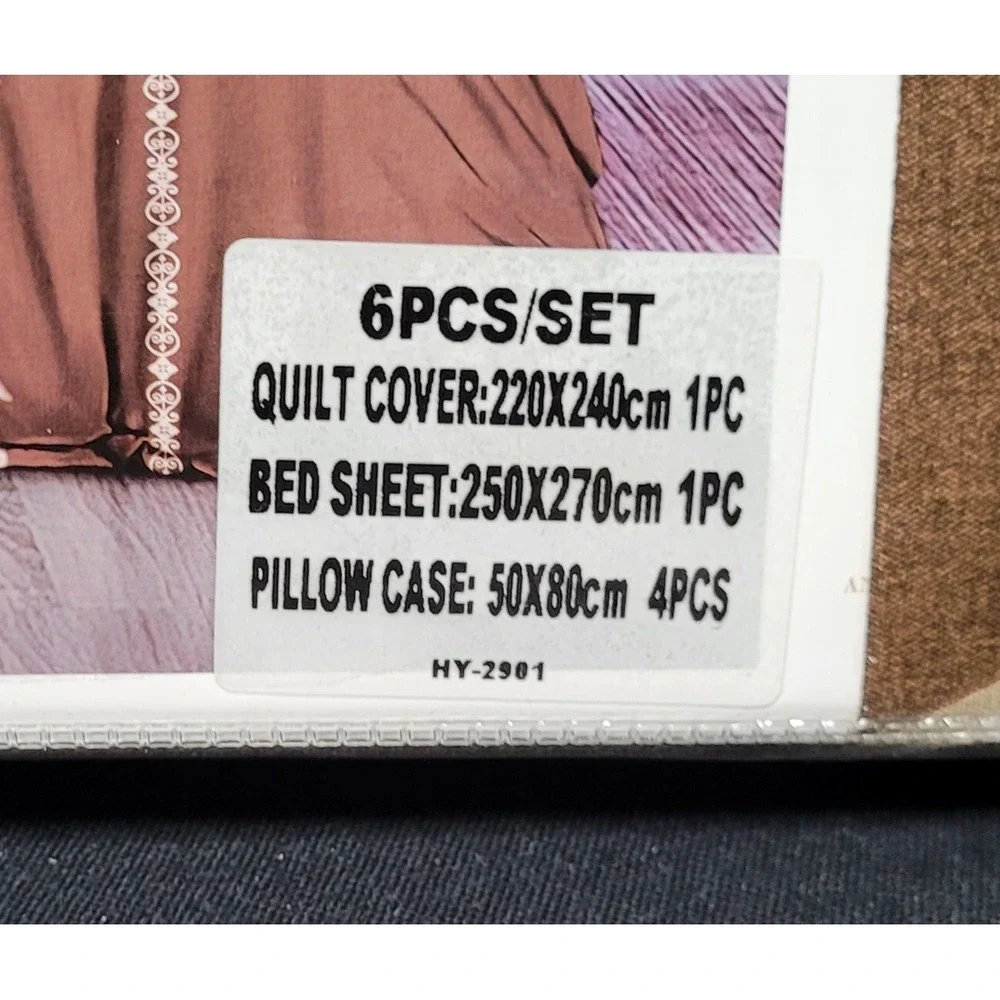 Italian Fashion Queen Size Duvet Cover Set 6 Pc Design #HY-2901 Brown